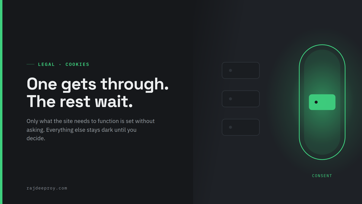 One gets through, the rest wait — three scripts in the dark beside a single lit aperture.
